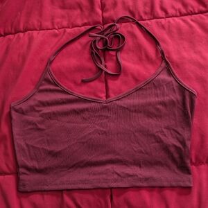 SHEIN Burgundy Halter Crop Top!